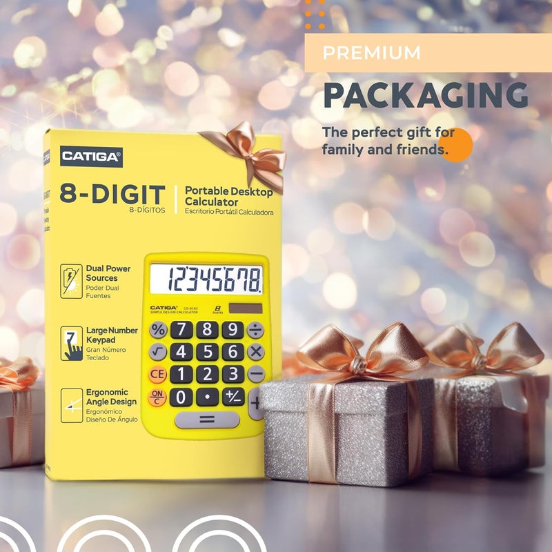 CATIGA Desktop Calculator 8 Digit with Solar Power and LCD Display, Big Buttons, for Home, Office, School, Class and Business, 4 Function Small Basic Calculators for Desk, CD-8185 - Image 2